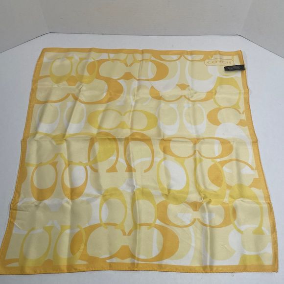 NWOT Coach 100% silk scarf beautiful bright yellow PRICE FIRM NO DISCOUNTS - Picture 2 of 10